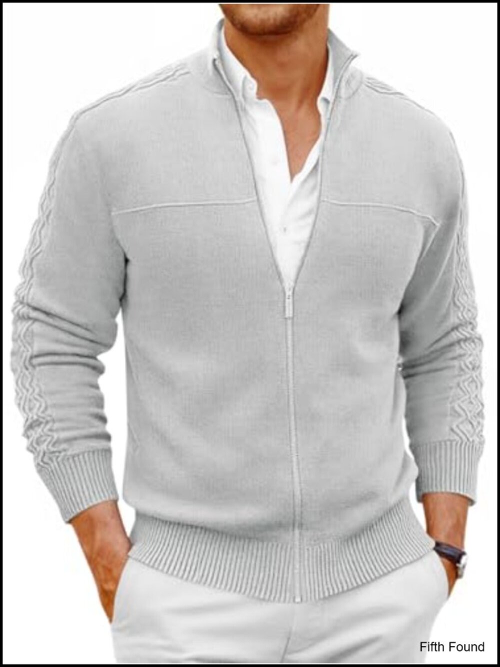 Mens Full Zip Cable Knit Cardigan Mock Neck Chunky Winter Sweater